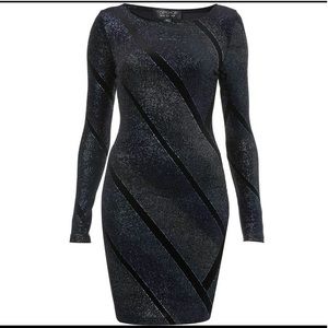 TopShop blue velvet glitter bodycon dress size 4